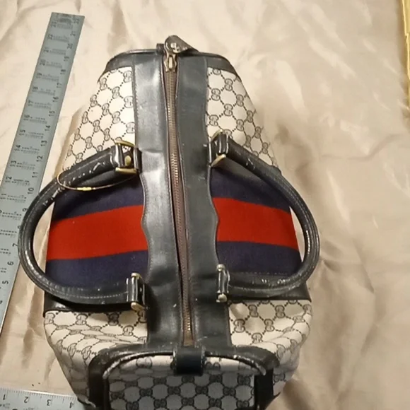 Vintage Gucci Boston Bag Big Sherry wiyh Blue & Red Stripes - Picture 3 of 8